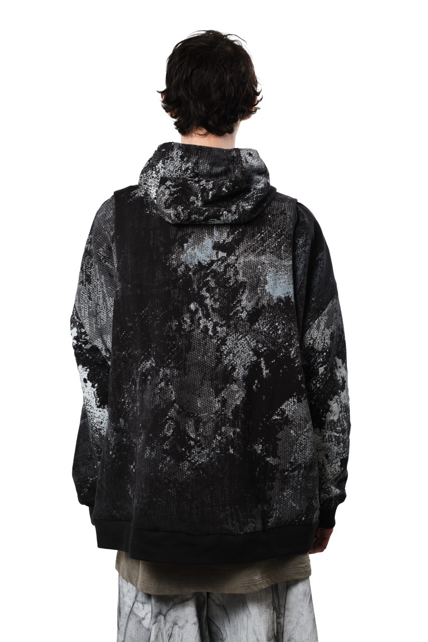 Oversized Black Graphic Hoodie — Grey & White Texture Print