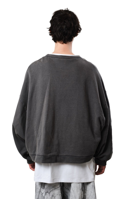 Batwing Cropped Sweat — Ozone-Treated Washed Black