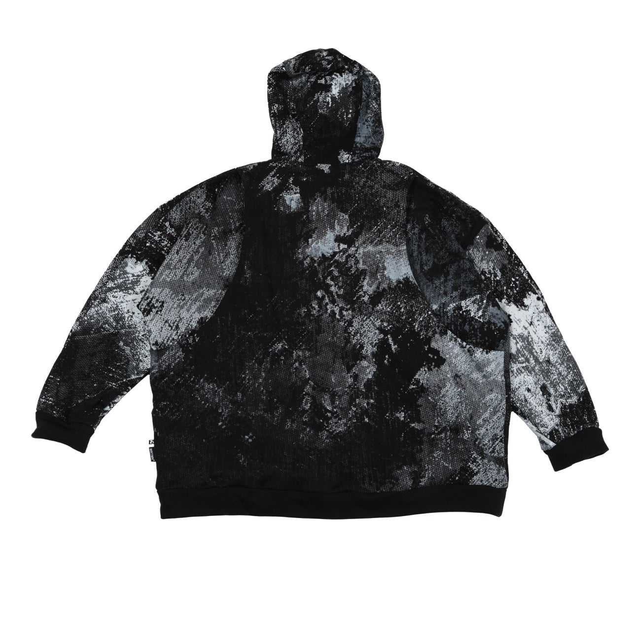 Oversized Black Graphic Hoodie — Grey & White Texture Print