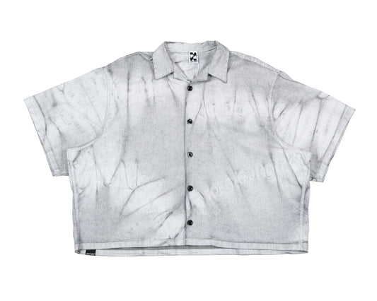 Boxy Coated Denim Shirt — Marble Wash