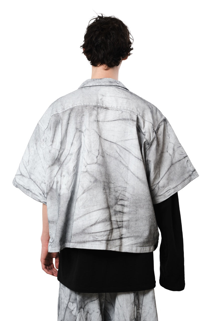 Boxy Coated Denim Shirt — Marble Wash