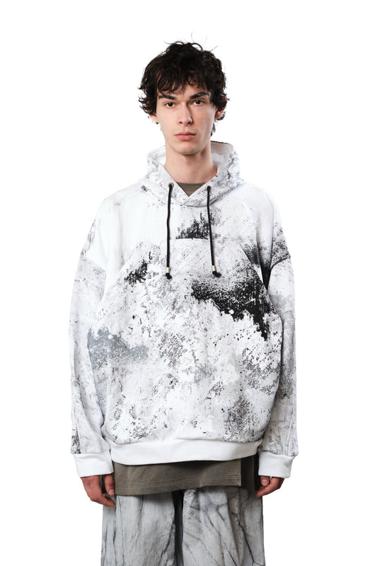 Oversized Graphic Hoodie — Black & Grey Texture Print