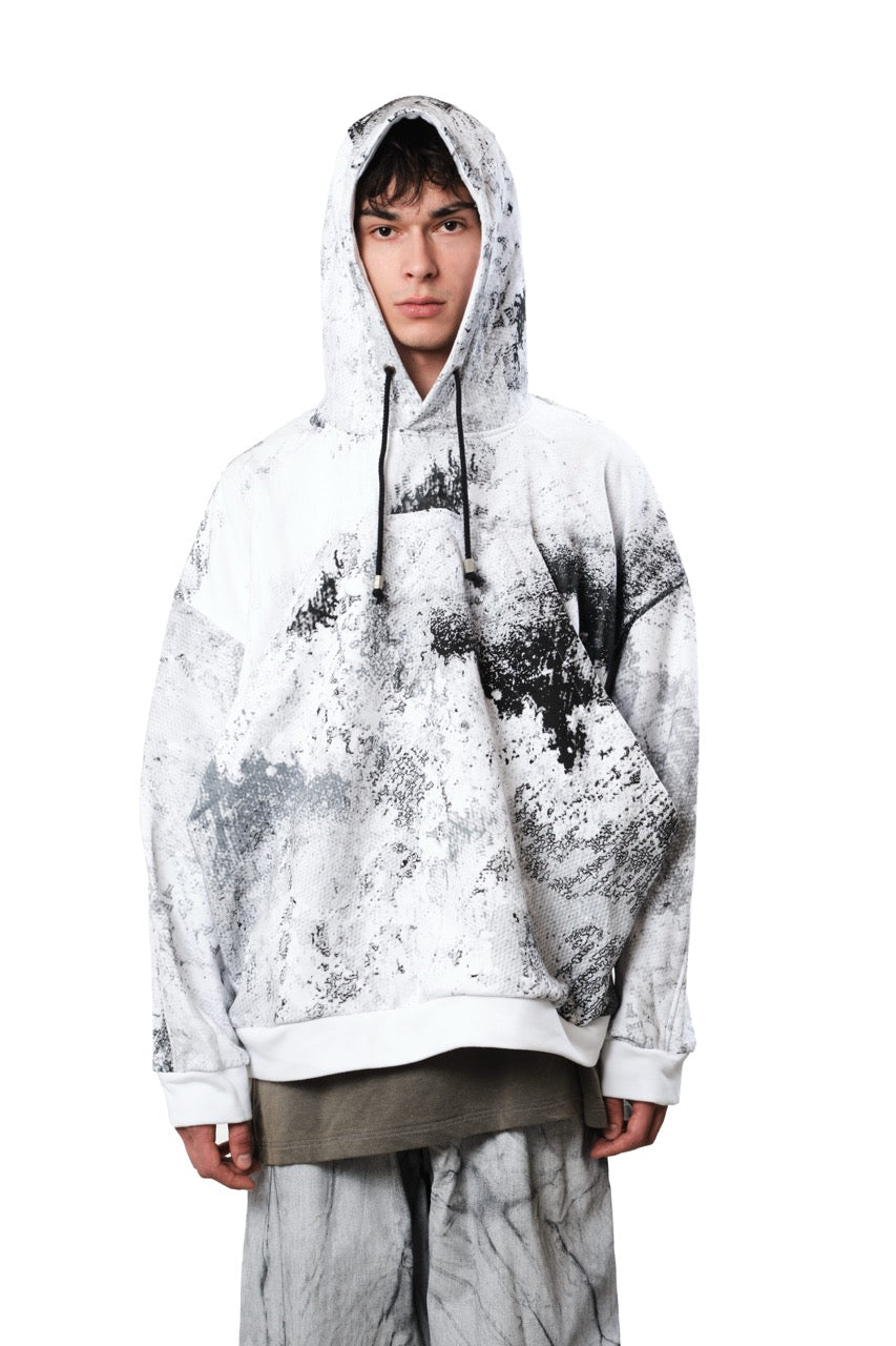 Oversized Graphic Hoodie — Black & Grey Texture Print