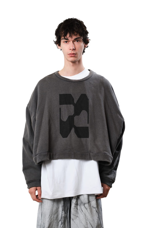 Branded Batwing Cropped Sweat — Ozone-Treated Washed Black