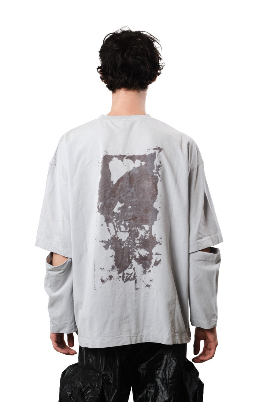 Back Print Long Sleeve Tee with Elbow Slit - Red