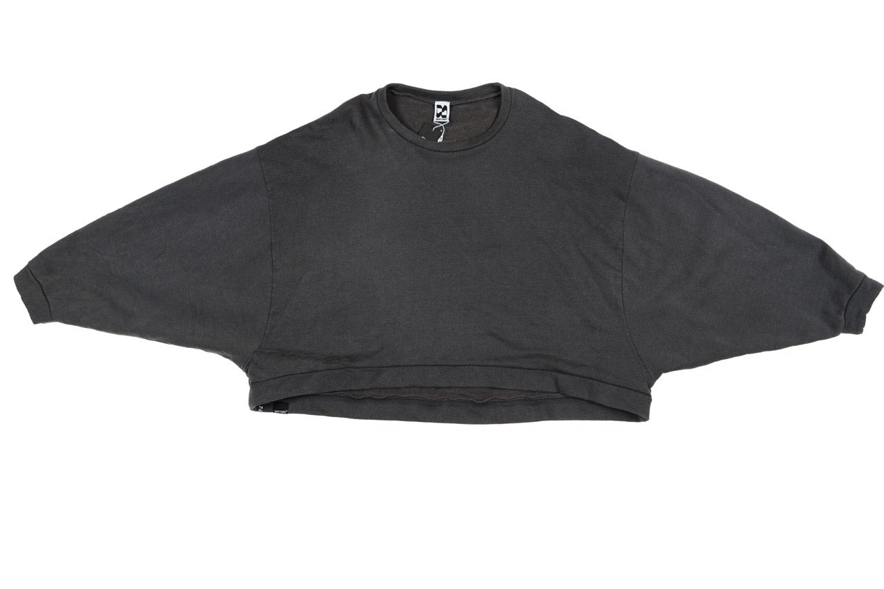 Batwing Cropped Sweat — Ozone-Treated Washed Black