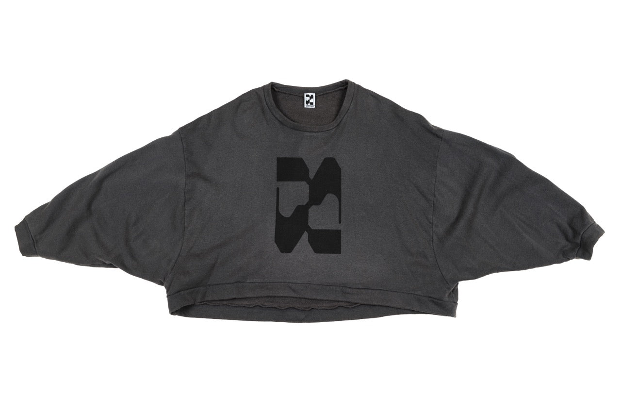 Branded Batwing Cropped Sweat — Ozone-Treated Washed Black