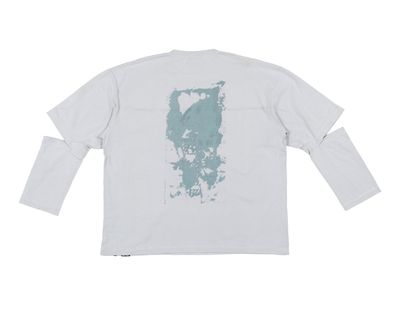 Back Print Long Sleeve Tee with Elbow Slit - Blue