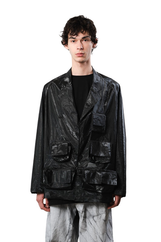 Black Tyvek Utilitarian Oversized Suit Jacket